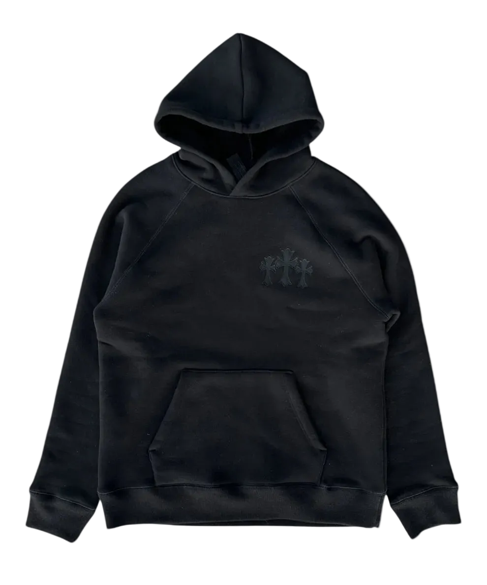 Black Triple Cross CH Logo Embroidered Hoodie