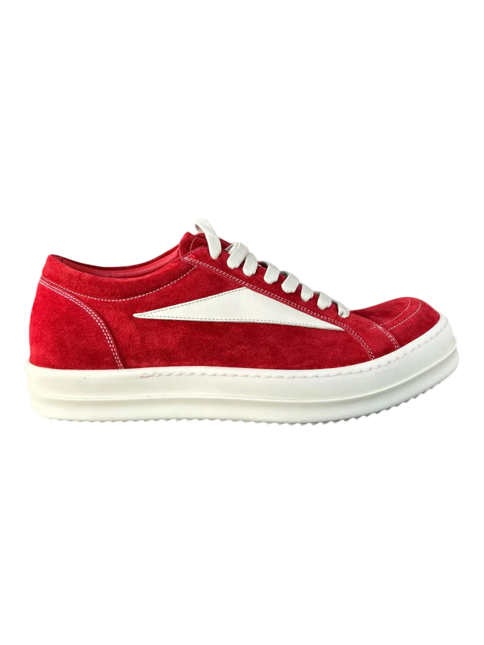 Rick Owens Red & White Suede Vintage Low Top Sneakers