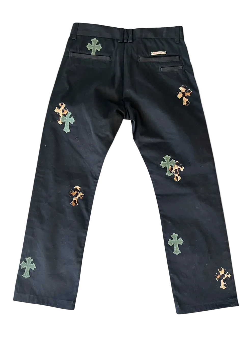 Black Cheetah & Green Cross Patch Chino Pants/Jeans