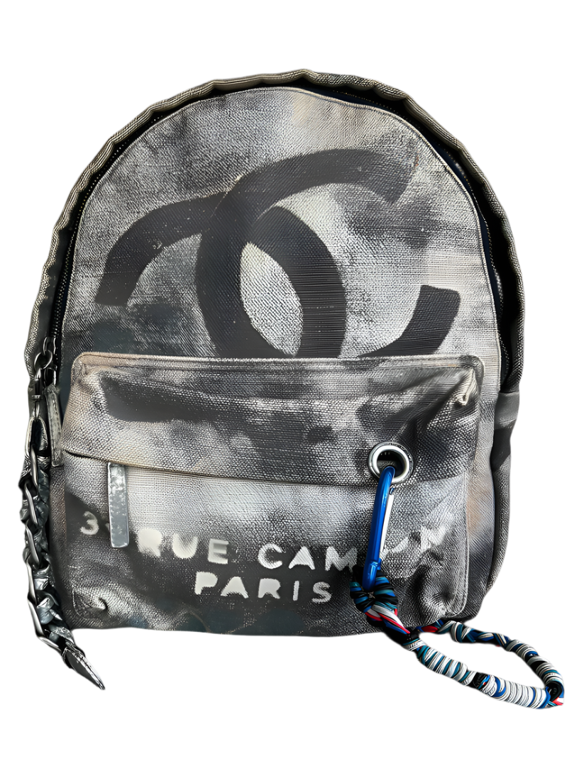 Beige & Black Graffiti Logo Backpack
