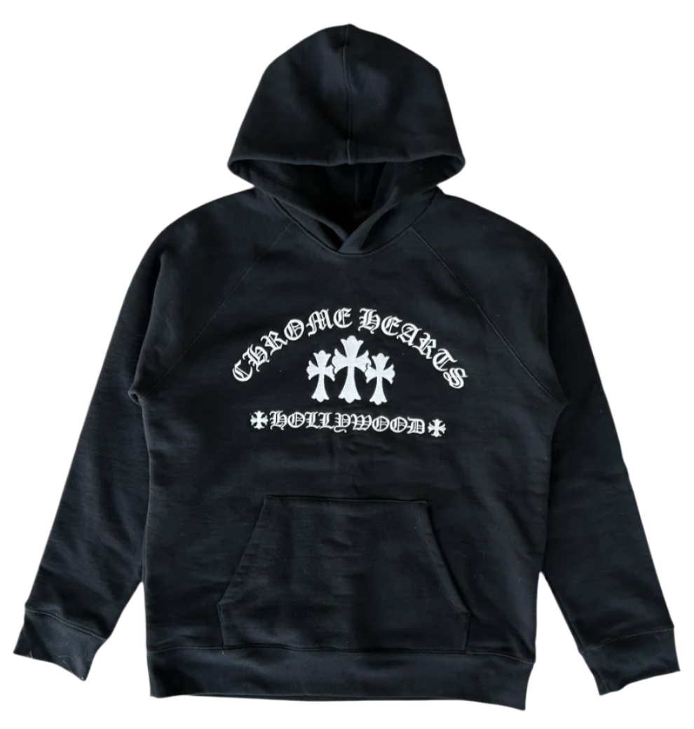Black & White Triple Cross Embroidered Hoodie
