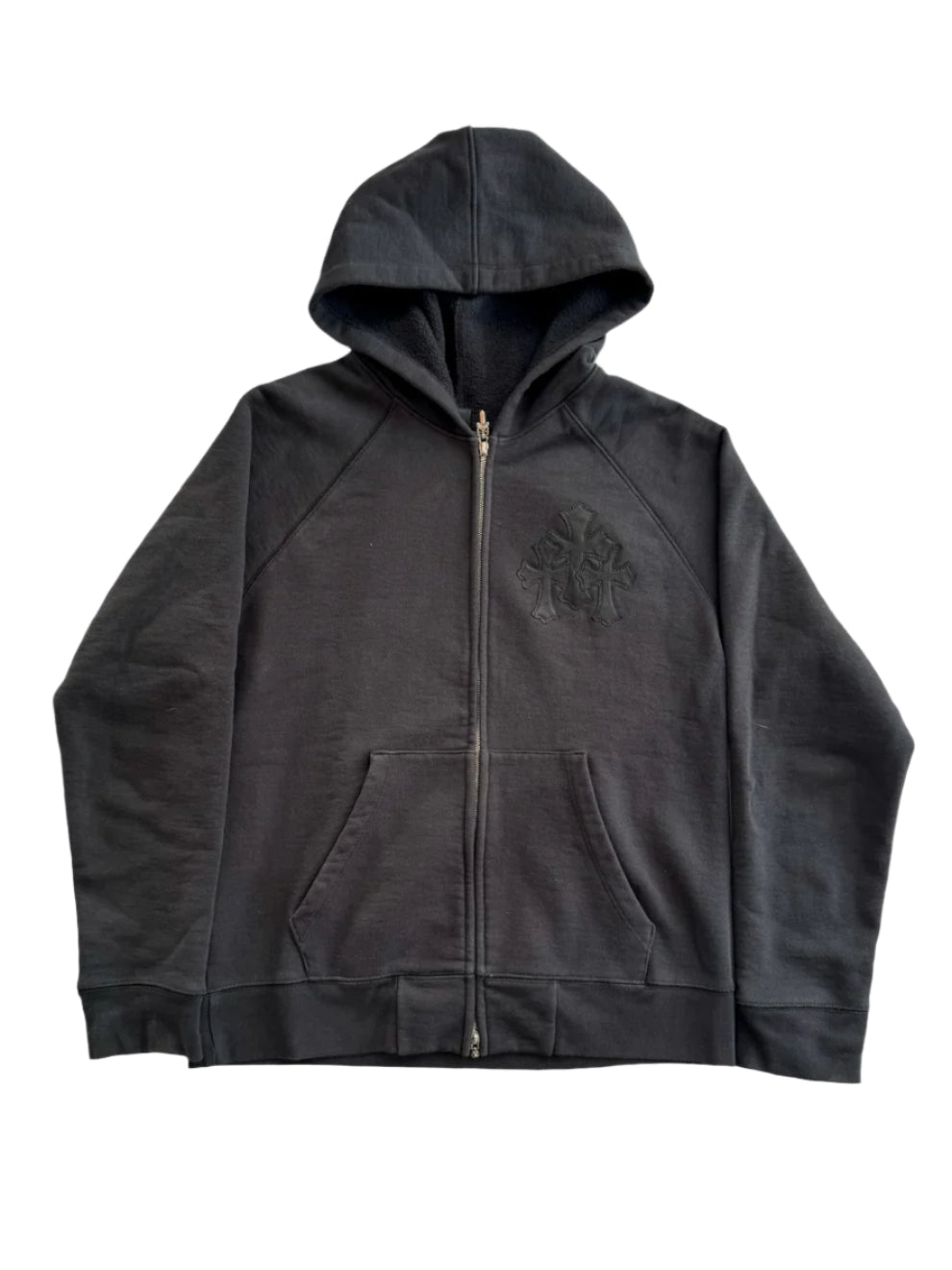 Black Triple Cross Patch Paper Jam Zip Up Hoodie