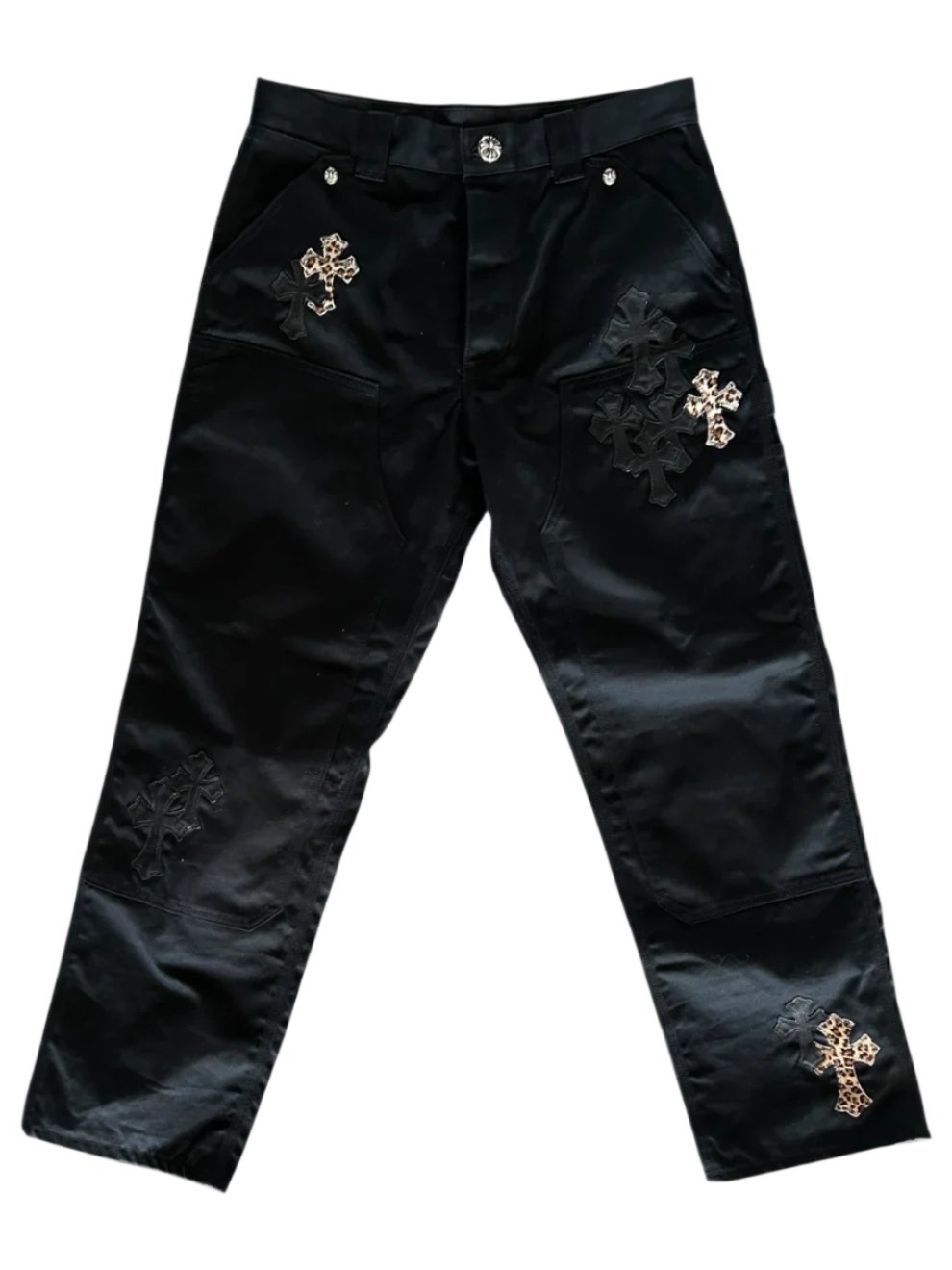 Black & Cheetah Cross Patch Carpenter Pants