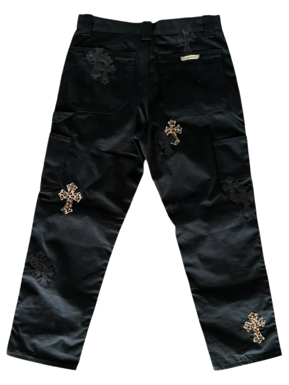 Black & Cheetah Cross Patch Carpenter Pants