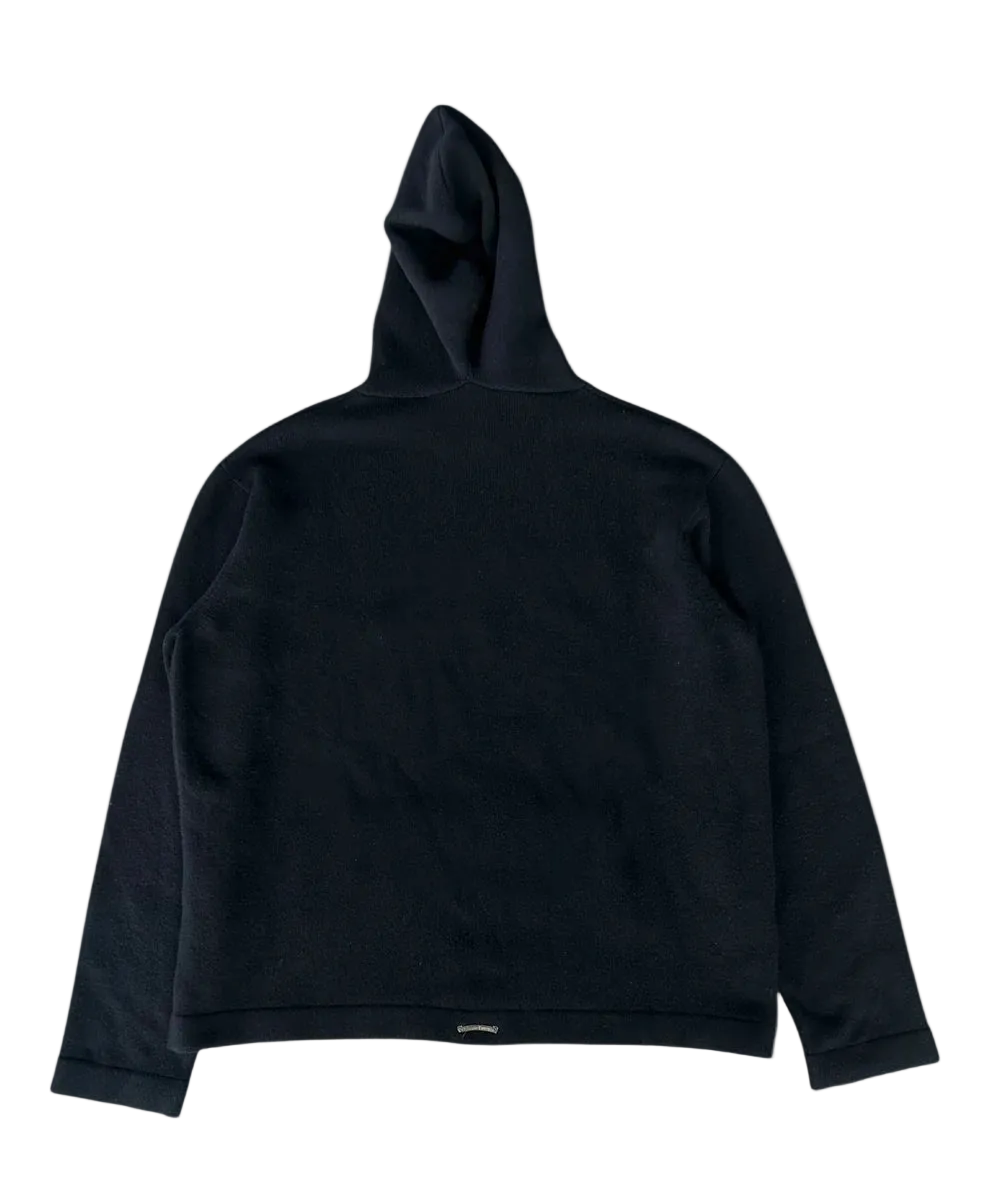 Black & White Leather Triple Cross Patch Cashmere Hoodie