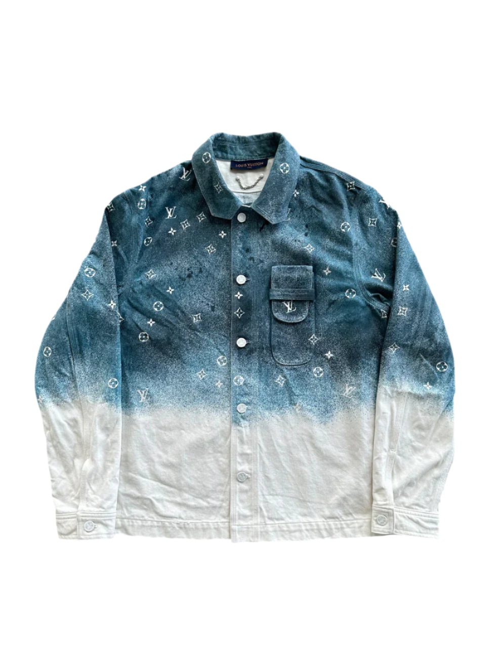 Blue & White Gradient Snowfall Monogram Denim Jacket