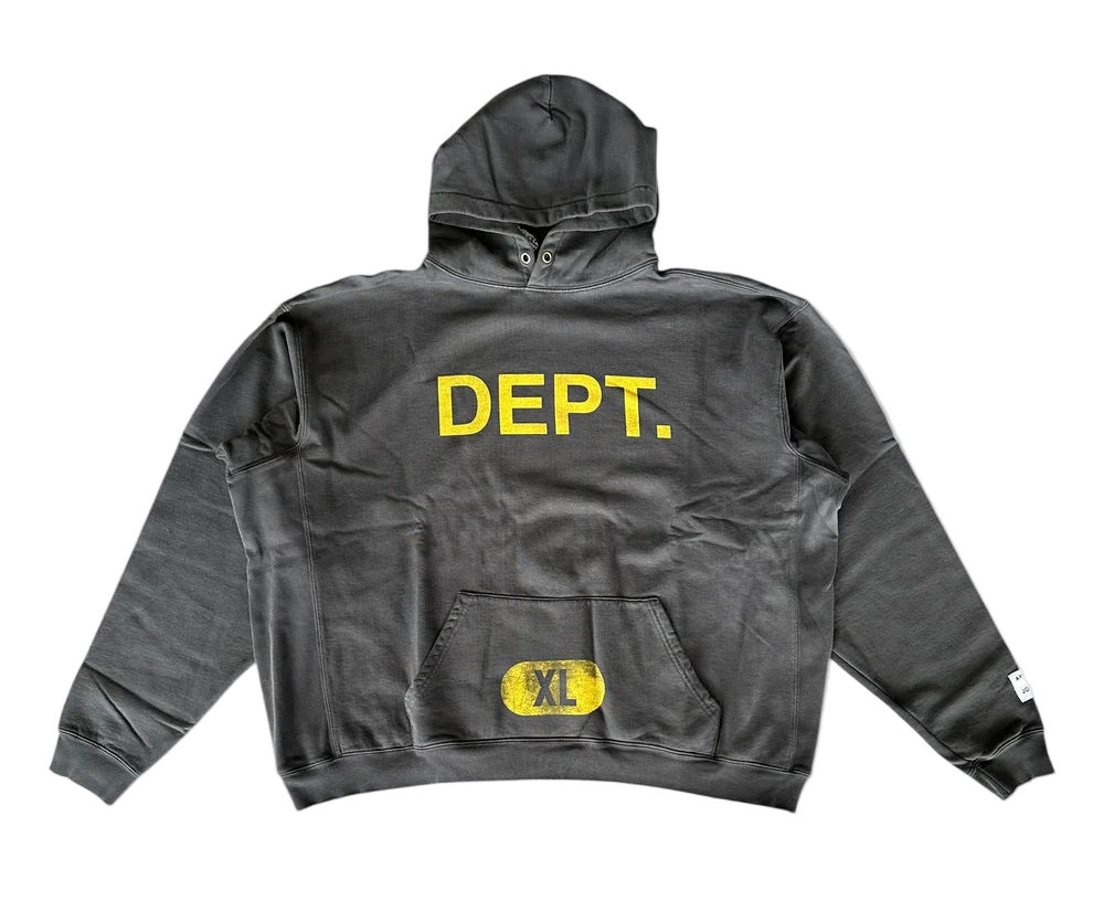 Washed Black & Yellow Dept Logo Hoodie