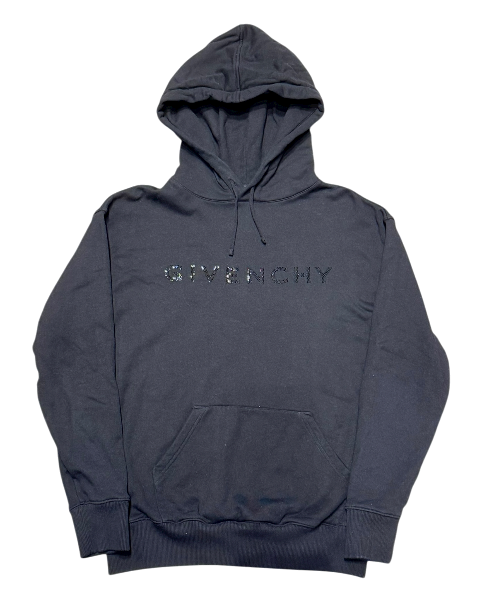 Hoodie with Rhinestone-Studded Logo Black