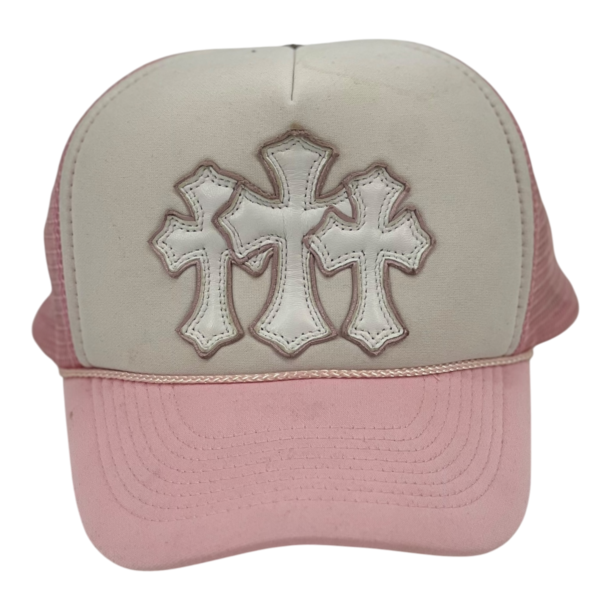 Pink/White Triple Cross Cemetery Trucker Hat