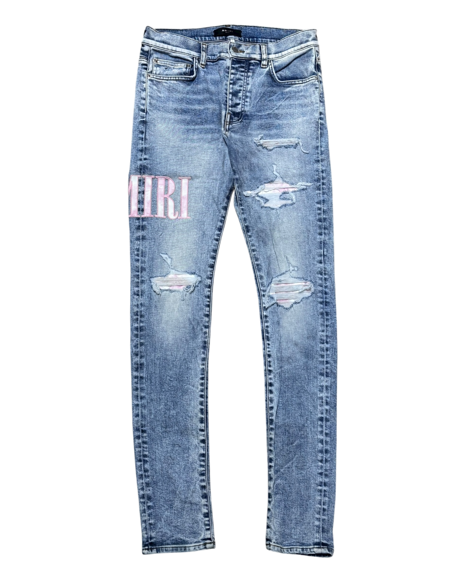 Stone Indigo Pink Tie-Dye Core Applique Logo Jeans