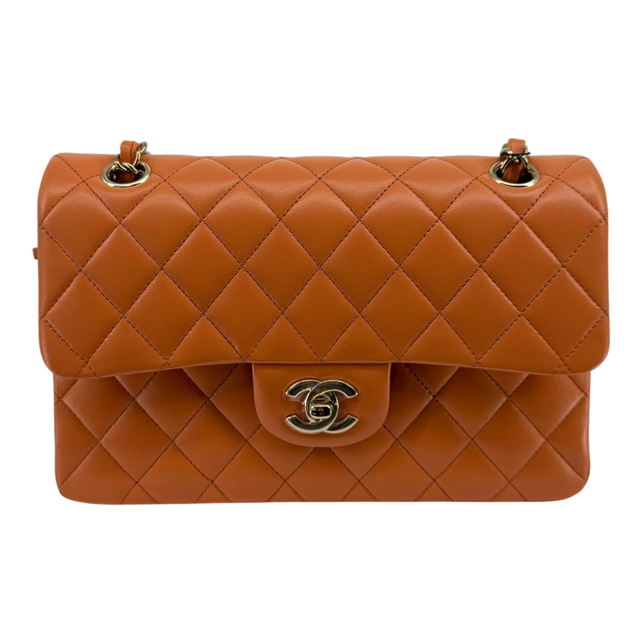 Small Classic Double Flap Bag Caramel Shiny Caviar Light Gold Hardware