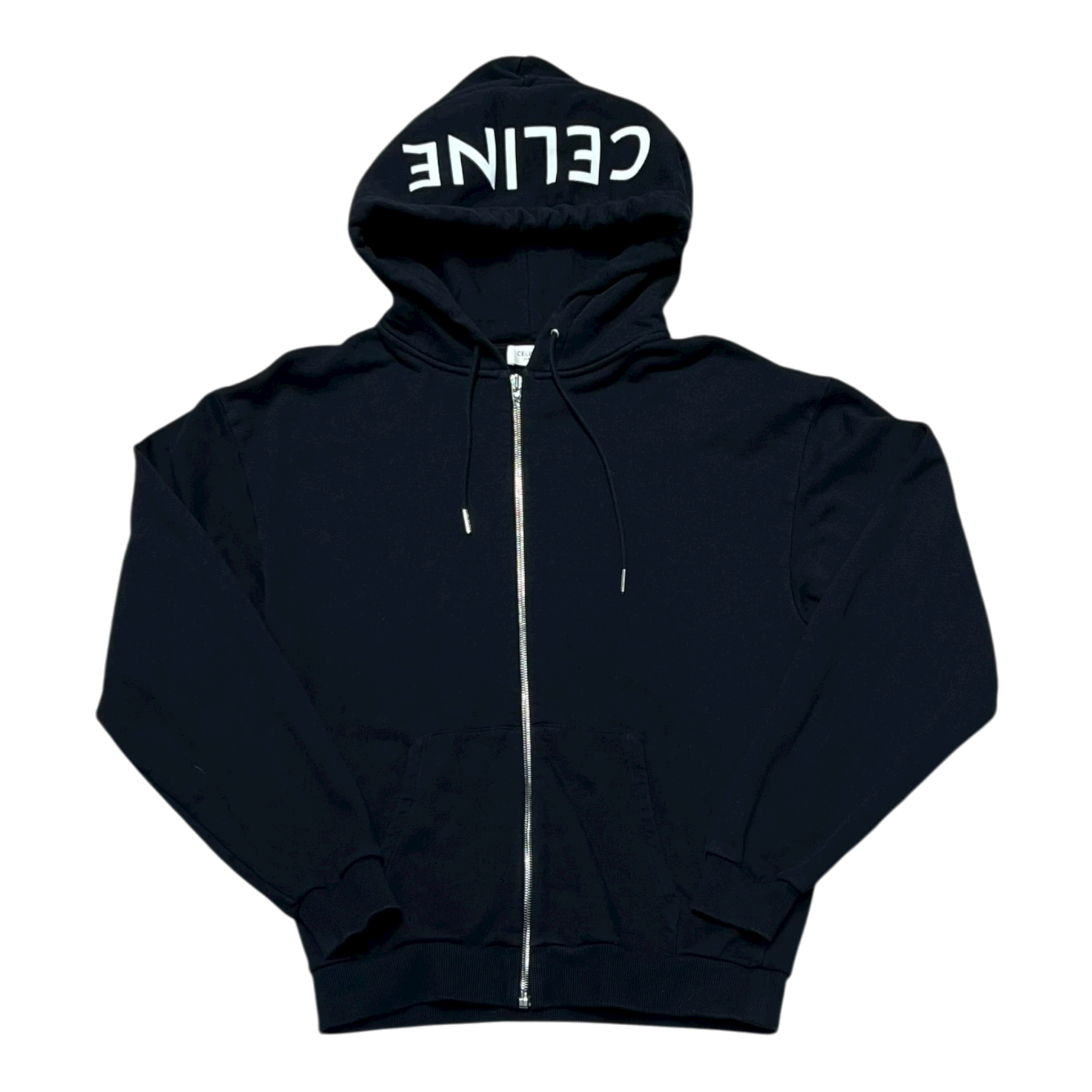 Black Loose Zip Up Hoodie Hood Logo