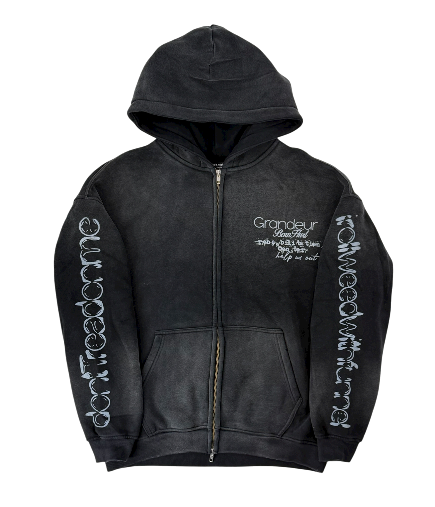 Grandeur Black Wash Distressed Zip Up Hoodie