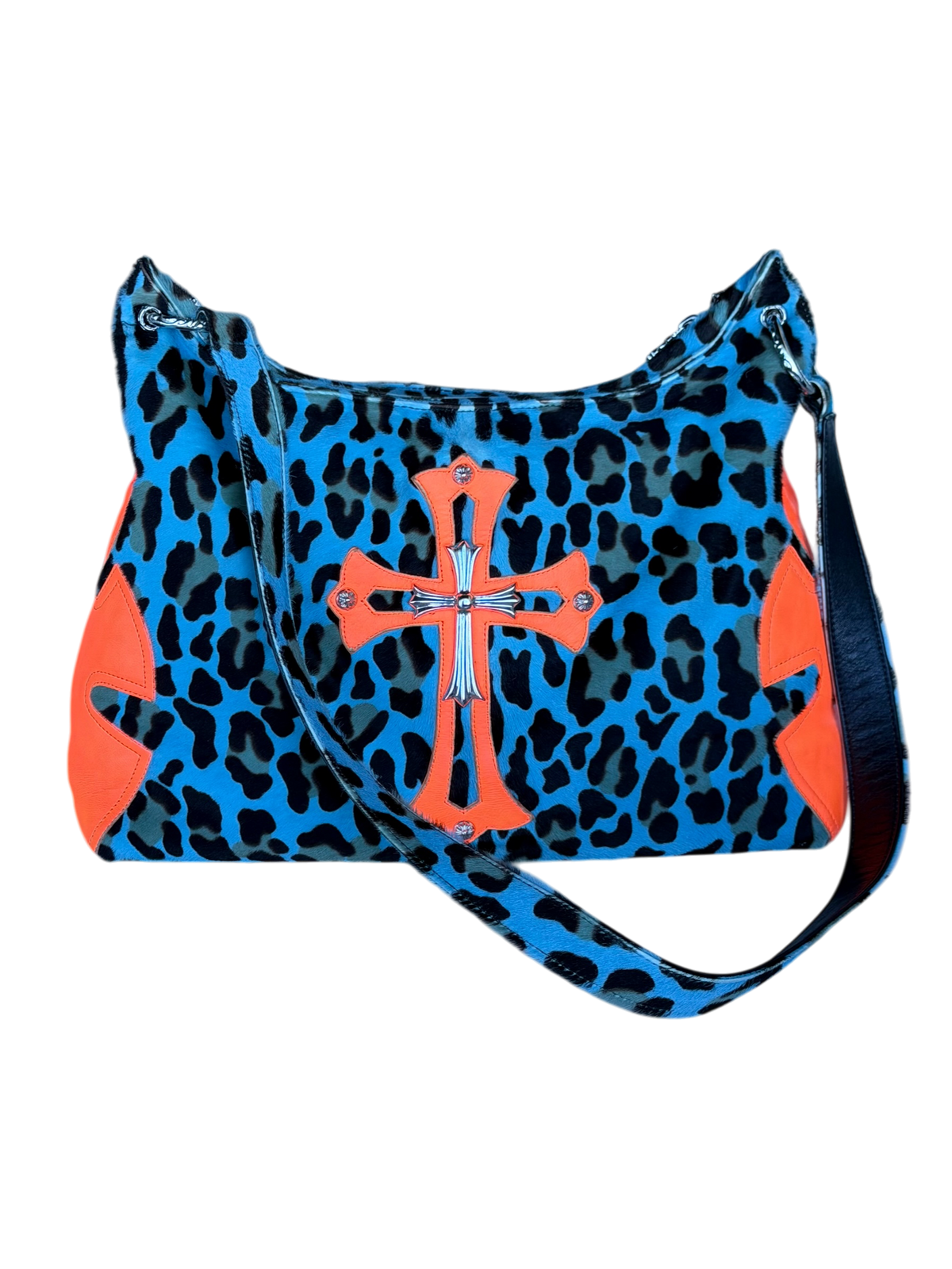 Leopard Pony Hair Silver Cross Lyon Bag