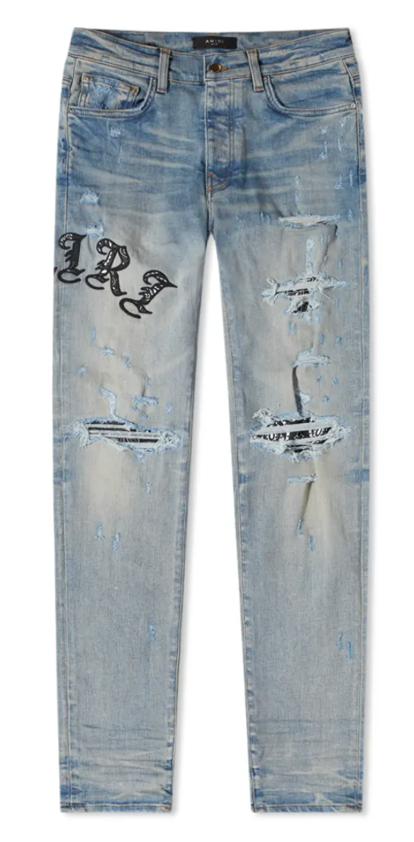 Skinny Old English Logo Jean Clay Indigo