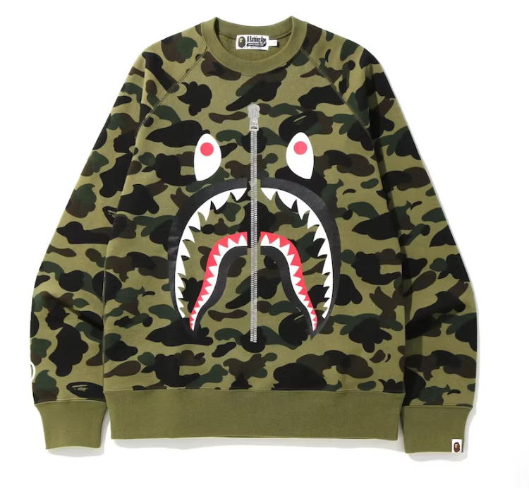 BAPE 1st Camo Printed Zip Shark Crewneck Green