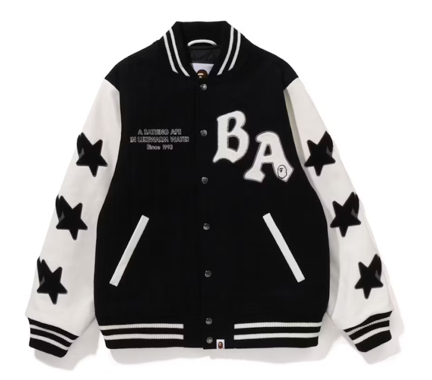 BAPE A Bathing Ape Relaxed Fit Varsity Jacket Black