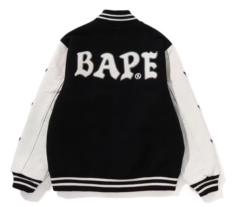 BAPE A Bathing Ape Relaxed Fit Varsity Jacket Black