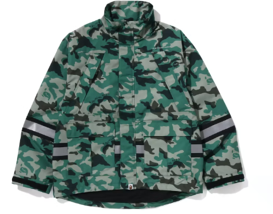 BAPE Woodland Camo Relaxed Fit Safety Jacket Olive Drab