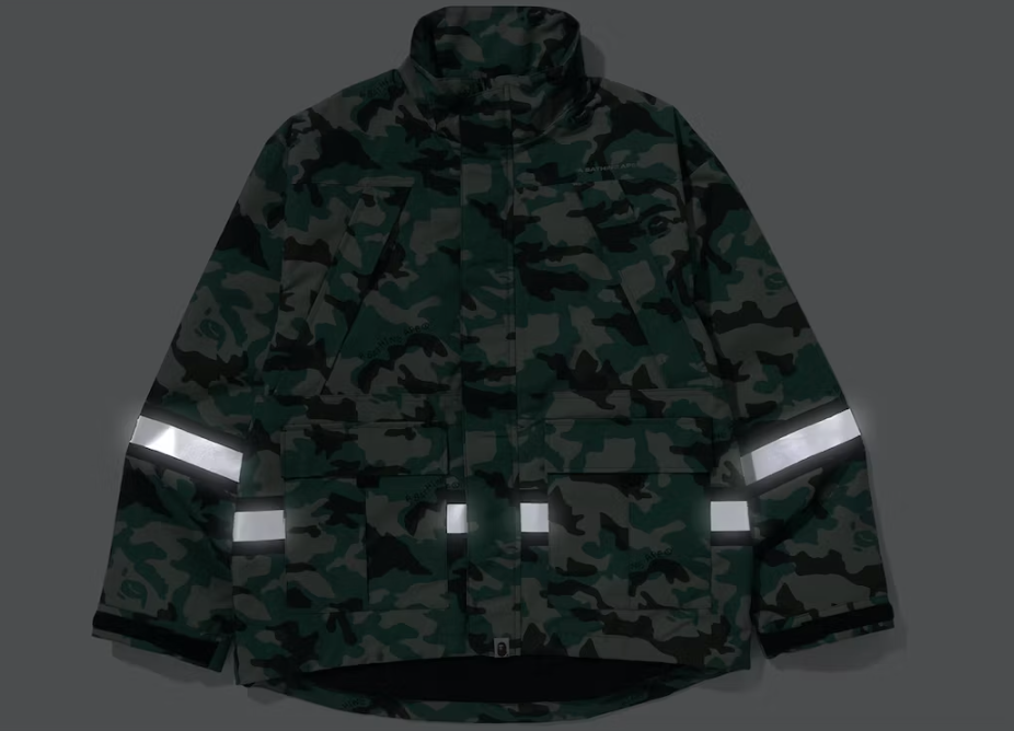 BAPE Woodland Camo Relaxed Fit Safety Jacket Olive Drab