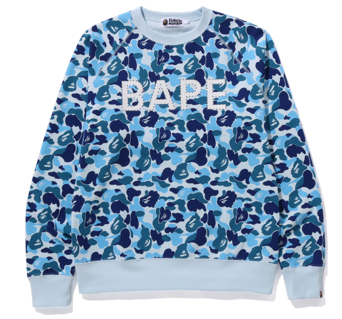 Blue ABC Camo Crystal Stone Crewneck