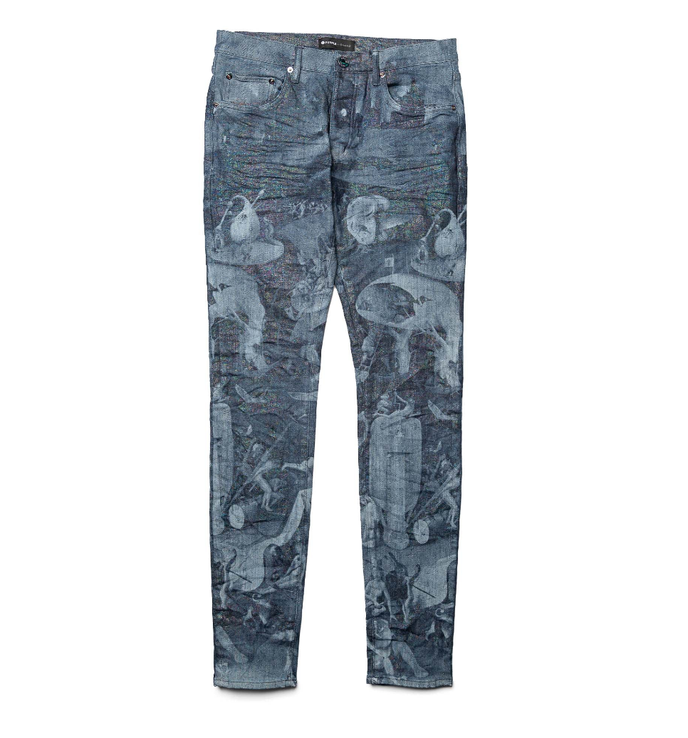 Low Rise Skinny Jean Washed Indigo Prism Laser Print