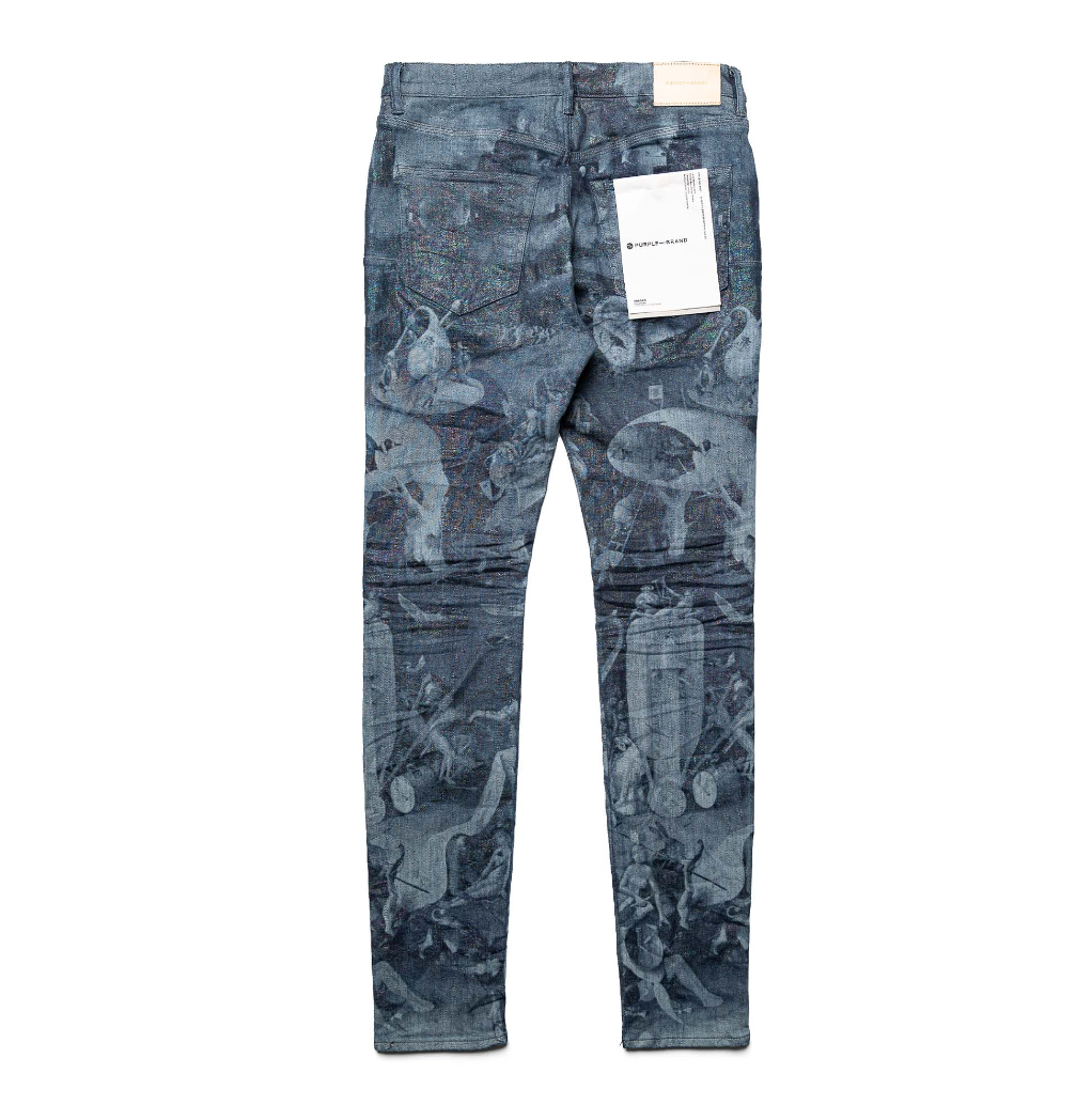Low Rise Skinny Jean Washed Indigo Prism Laser Print