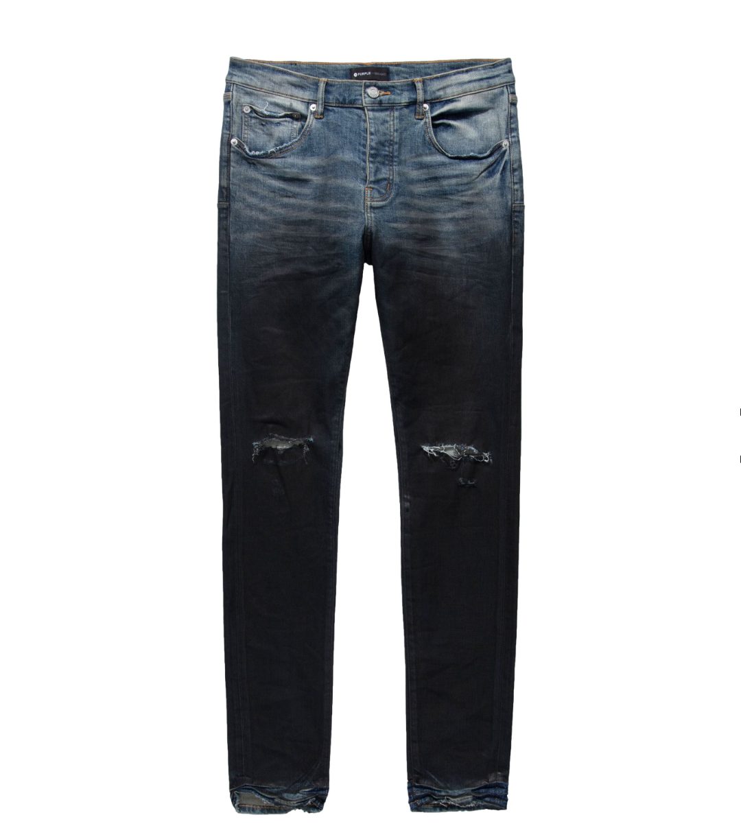 Purple Brand Low Rise Skinny Jean Mid Indigo Black Coated Gradient