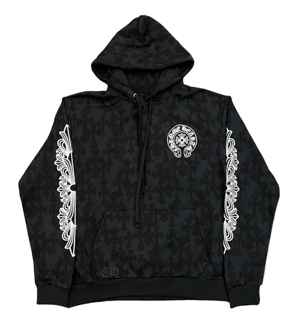 Cemetery Cross Print Pullover Hoodie Black