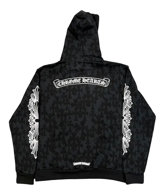 Cemetery Cross Print Pullover Hoodie Black