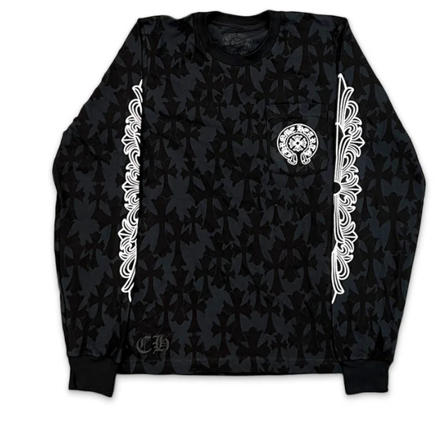 Cemetery Cross Print L/S Tee Black