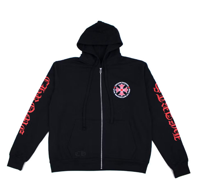 Made In Hollywood Plus Cross Zip Up Hoodie Black/Red