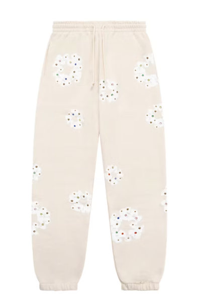 Rhinestone Cotton Wreath Sweatpants Oatmeal