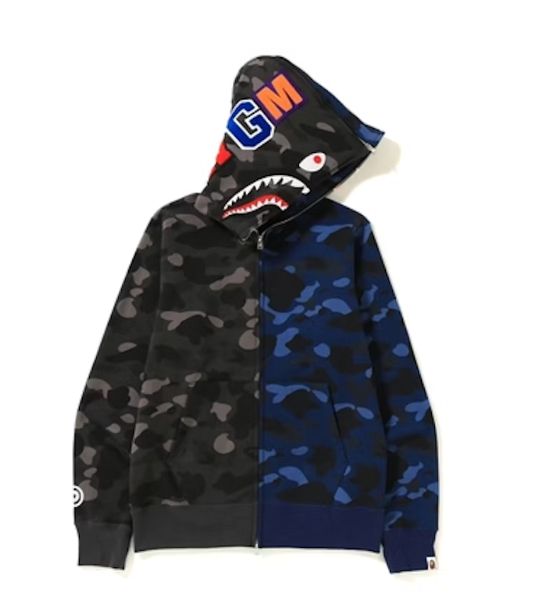 Color Camo Separate Shark Full Zip Hoodie Black/Blue