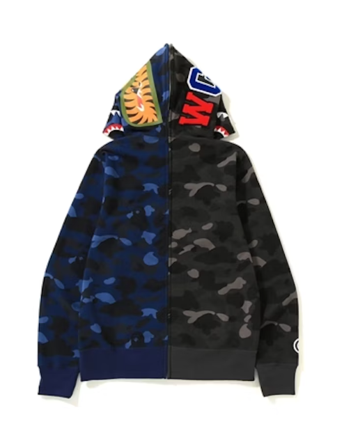 Color Camo Separate Shark Full Zip Hoodie Black/Blue