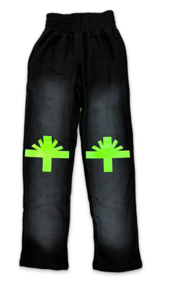 Knee Logo Sweatpants Black/Neon Green