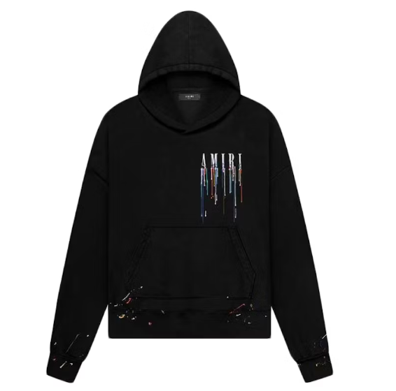 Embroidered Paint Drip Core Logo Hoodie Black