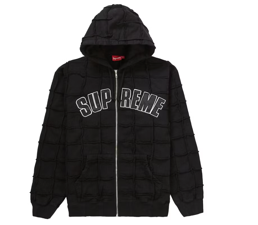 Reverse Patchwork Zip Up Hooded Sweatshirt Black