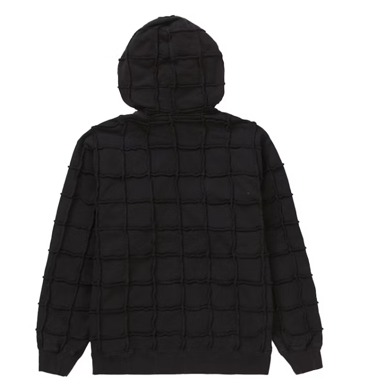 Reverse Patchwork Zip Up Hooded Sweatshirt Black