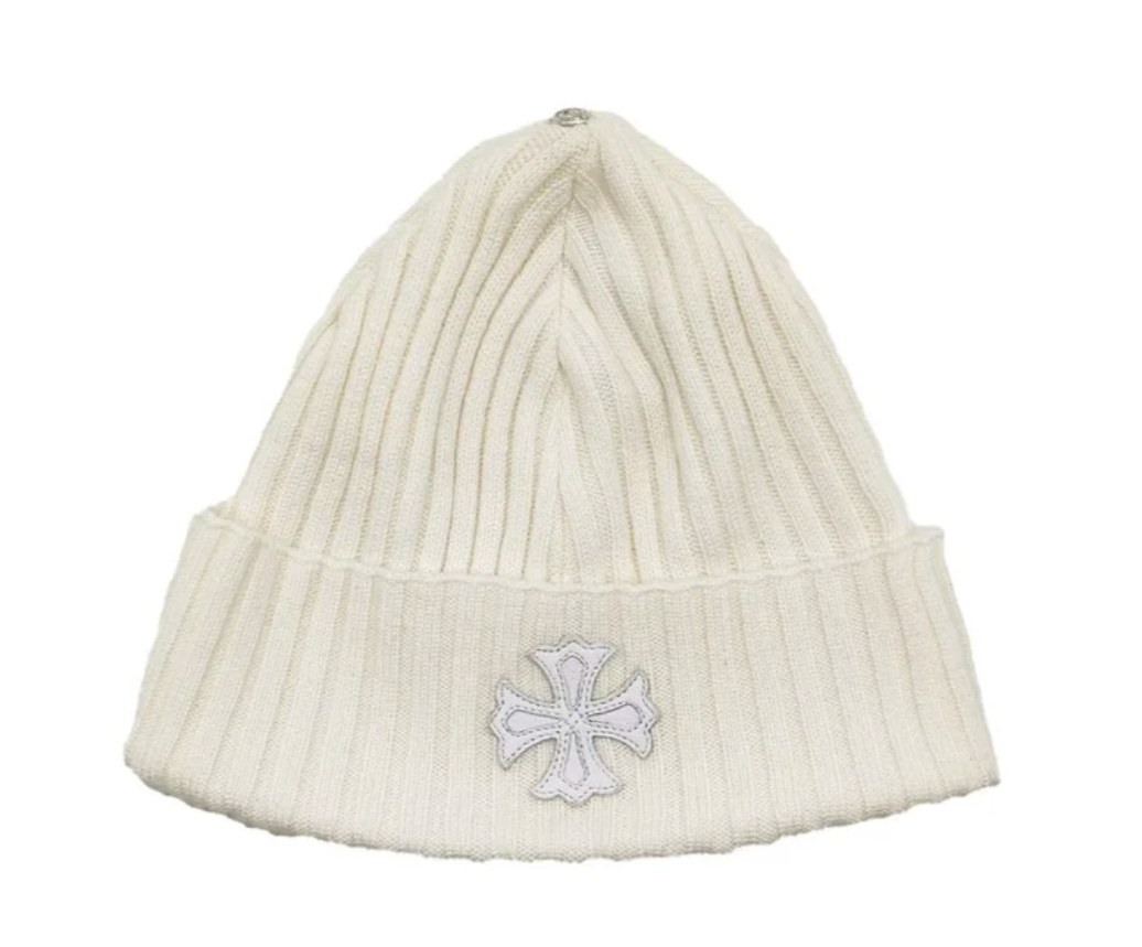 Cross Patch Cashmere White Beanie
