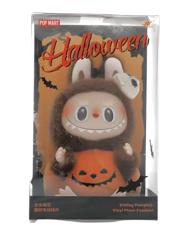 Pop Mart Labubu Happy Halloween Party Series-Sitting Pumpkin Vinyl Plush Pendant