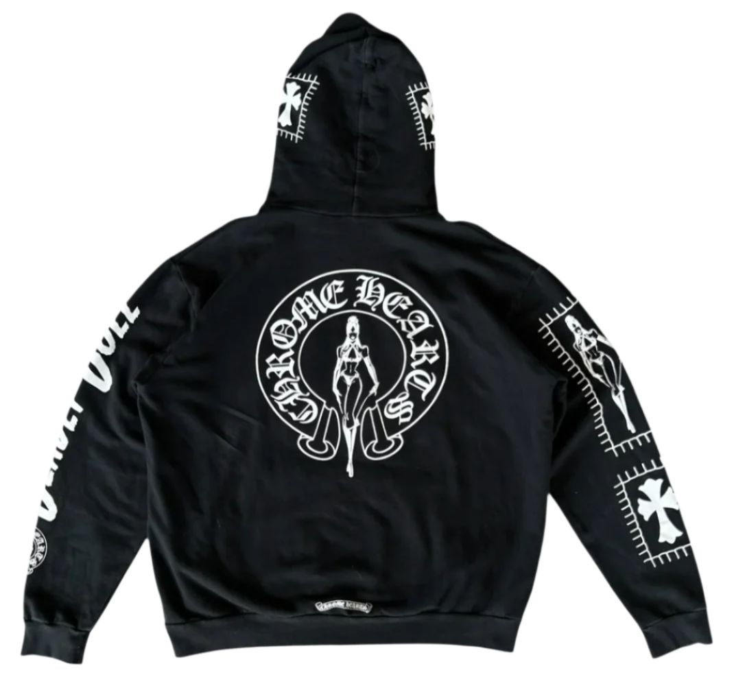Chrome Hearts Deadly Doll Black & White Logo Hoodie