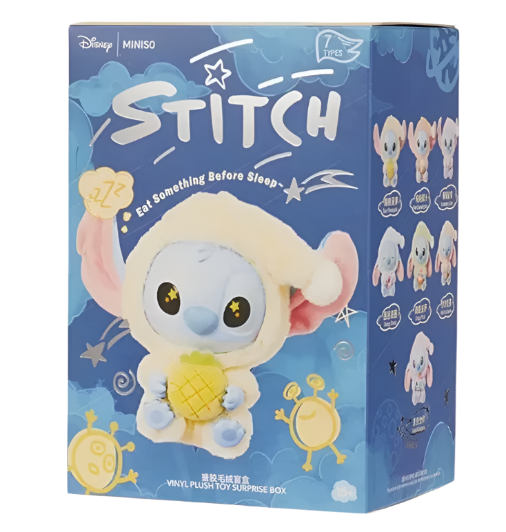 Miniso Top Toy Disney Stitch Eating Something Before Sleep Plush Keychain Single Blind Box