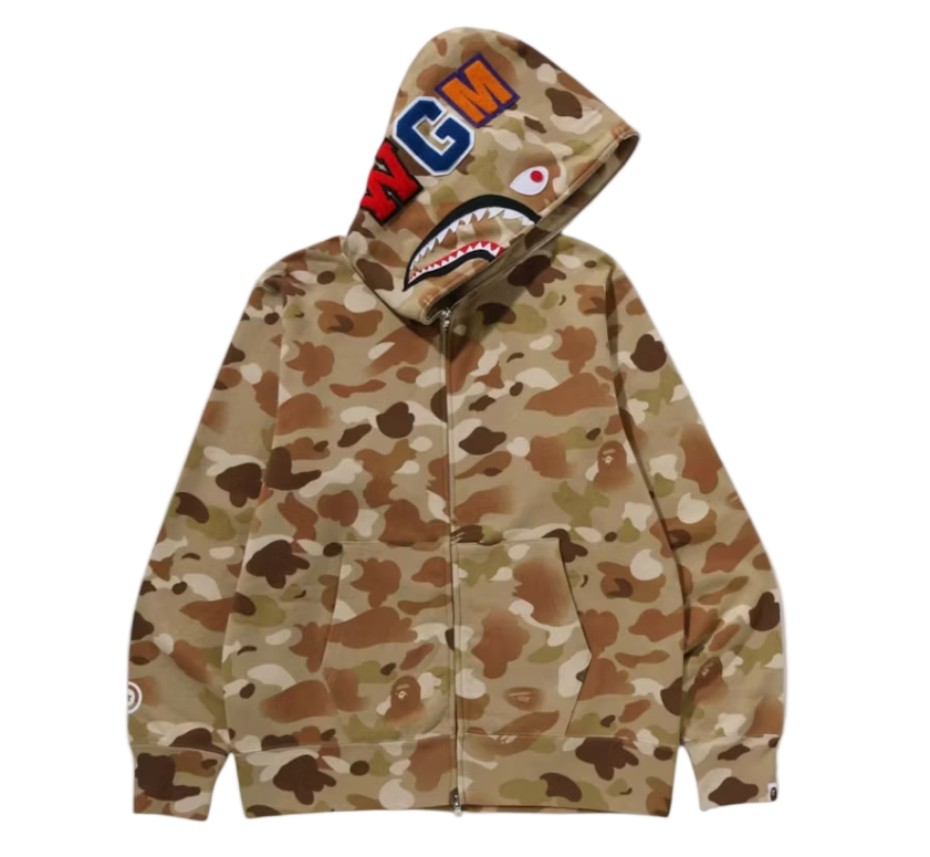 Gradation Camo Shark Full Zip Hoodie Beige