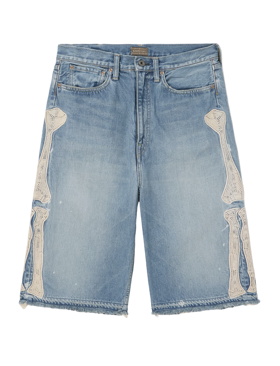 Straight-Leg Appliquéd Distressed Denim Shorts