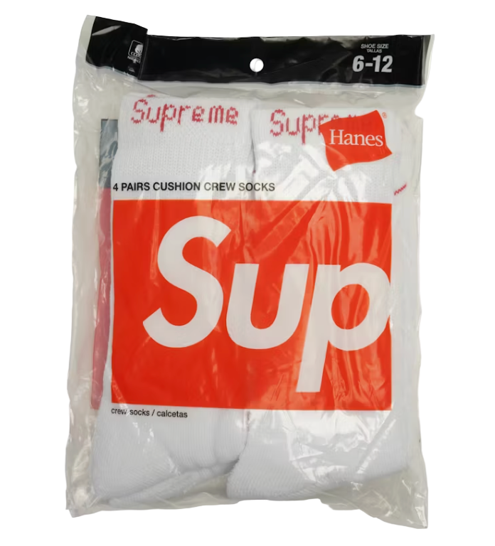 Supreme Hanes Crew Socks (4 Pack) White