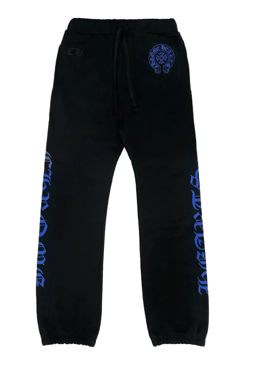 Chrome Hearts Blue Horseshoe Script Black Sweatpants