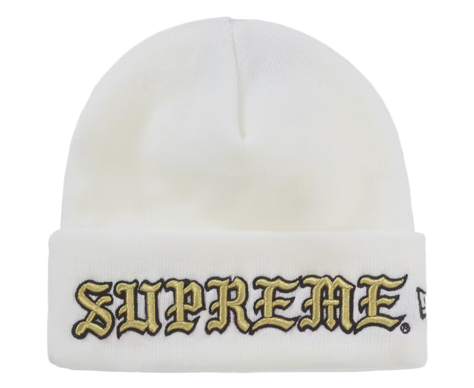 New Era Old English Beanie White