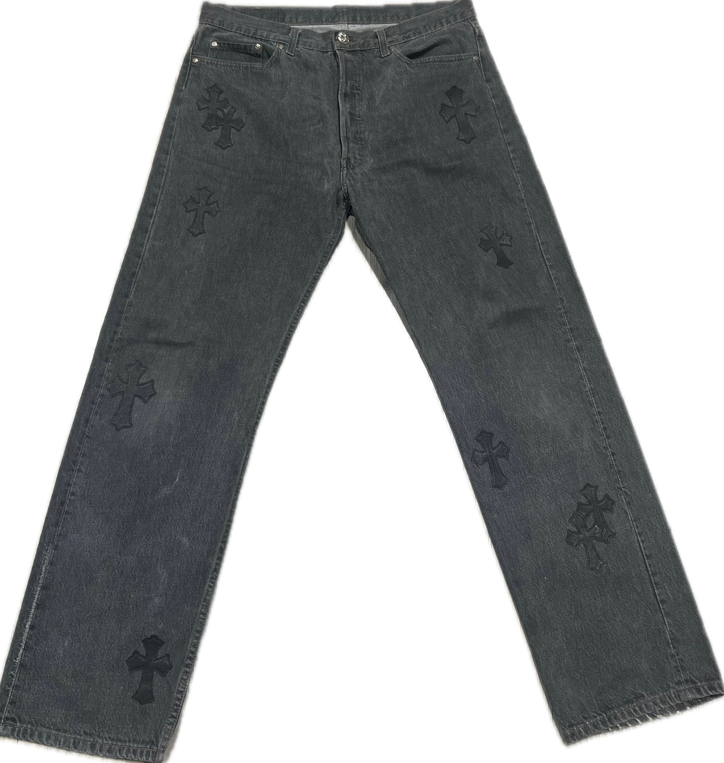 Grey Levi 501 Black Cross Patch Denim Jeans