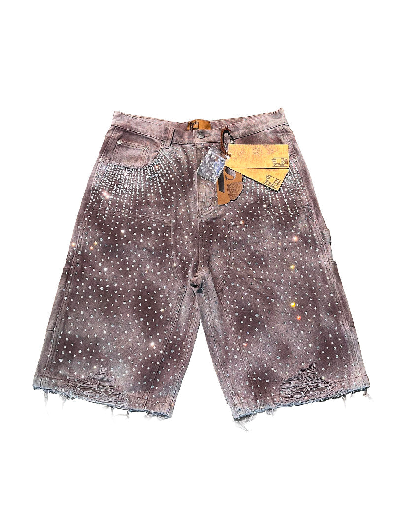 Swarovski Diamond Jorts In Washed Brown